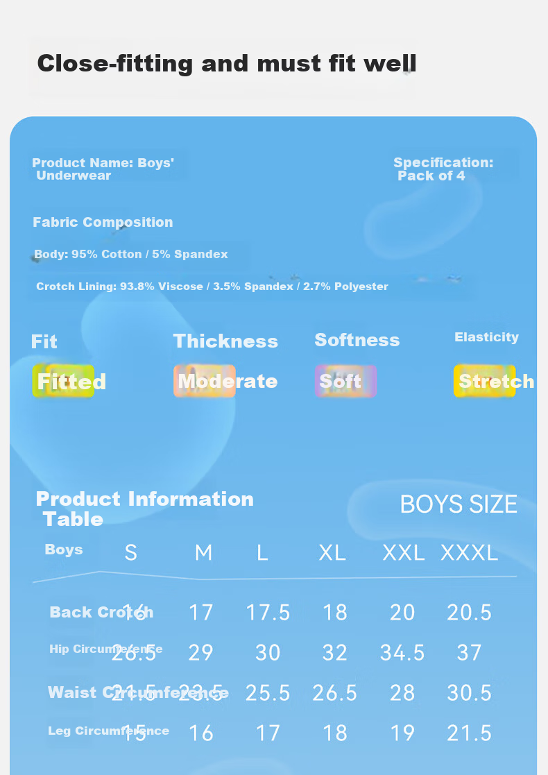 Mianqixiong Boys' Cotton Underwear Autumn Winter Thin Boxer Briefs 2025 New 4-Pack - G210-XXXXL 11