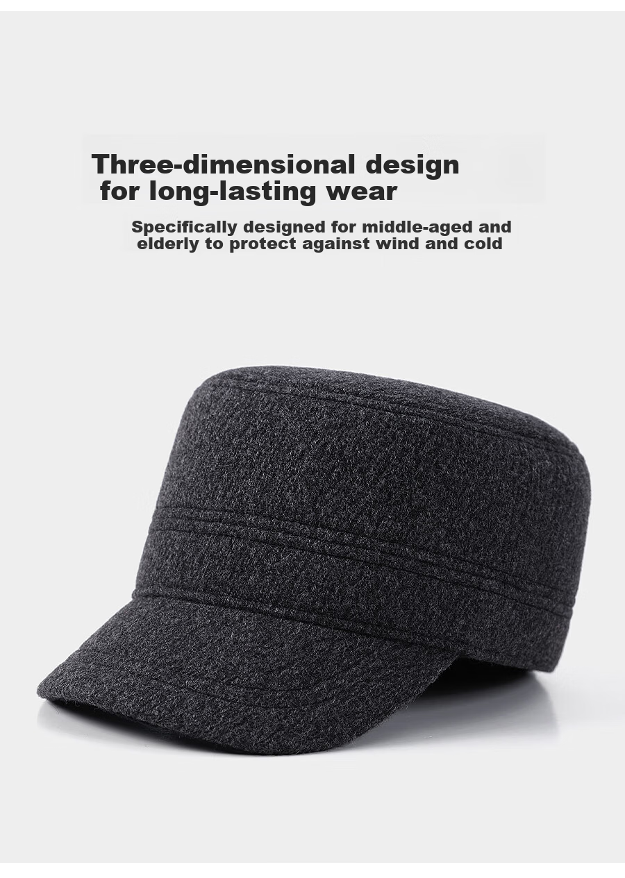 Hengyuanxiang Men's Warm Wool Flat Cap with Ear Protection Middle-aged and Elderly Baseball Hat Birthday Gift 7