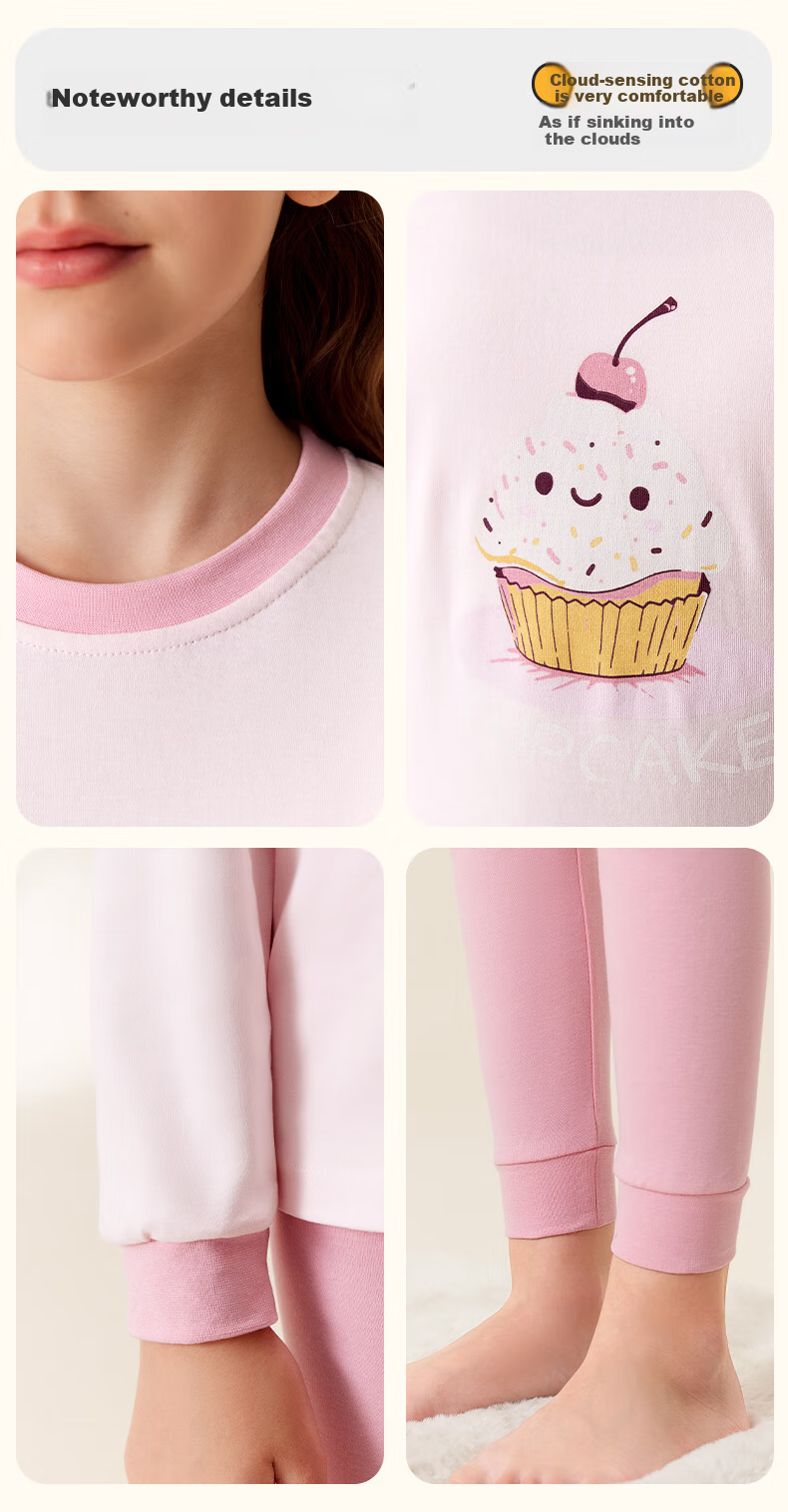 Yalu Kids Girls Cotton Thermal Underwear Set Antibacterial Home Sleepwear Comfortable Innerwear 12