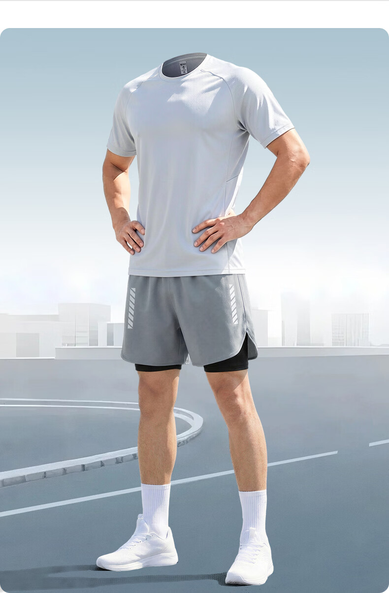BURUITE Men's Summer Sports Set Short Sleeve Shorts Ice Silk Quick-Dry T-Shirt Track and Field Training Fitness Running Basketball Badminton Apparel 10