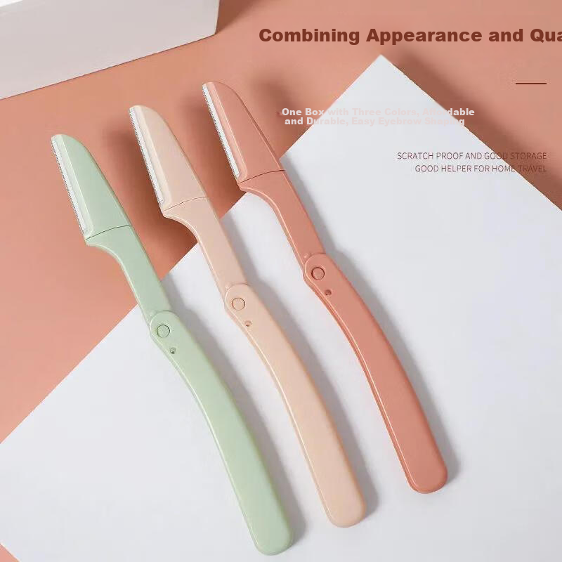 Keqi Foldable Eyebrow Razor Safety Anti-Scratch Eyebrow Shaver Hair Remover 3pcs for Beginners and Makeup Artists