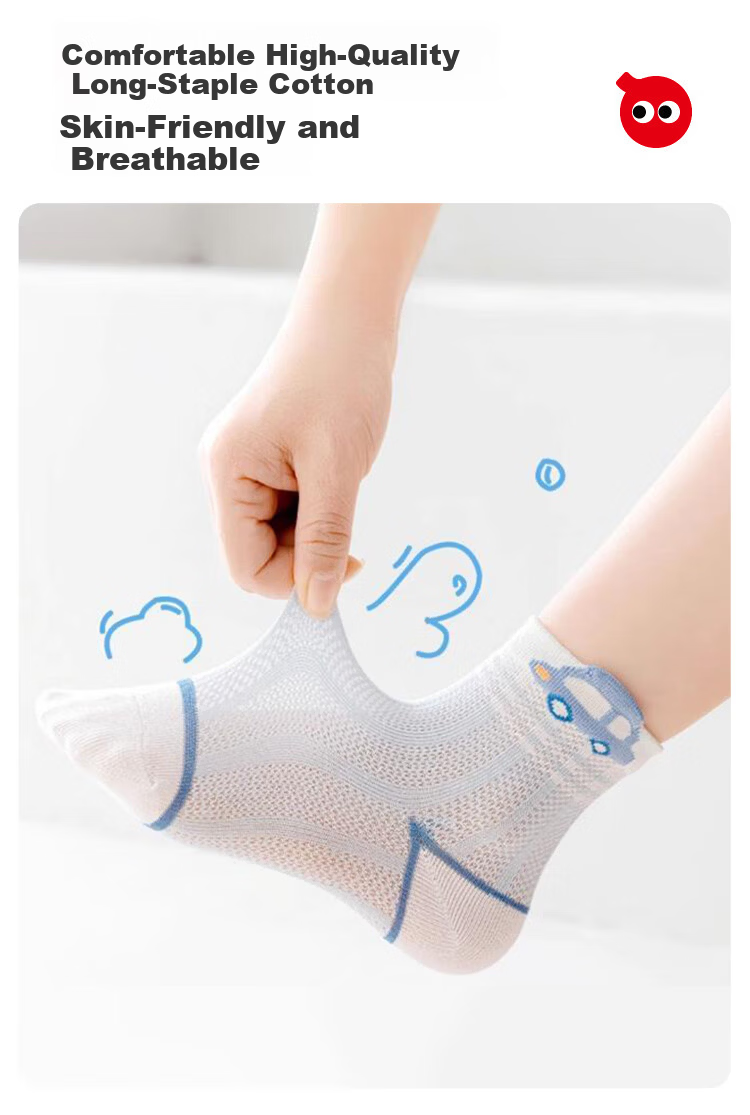 Hodo Kids Summer Thin Breathable Mesh Socks Boys Baby Sweat-Absorbent Seamless Mid-Calf Cotton Socks 4