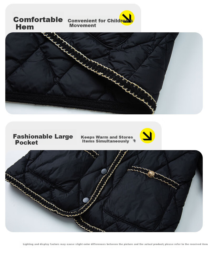 Follow Me Girls Lightweight Down Jacket Winter Fleece Lined Warm Little Girl Short Coat Black 140 6