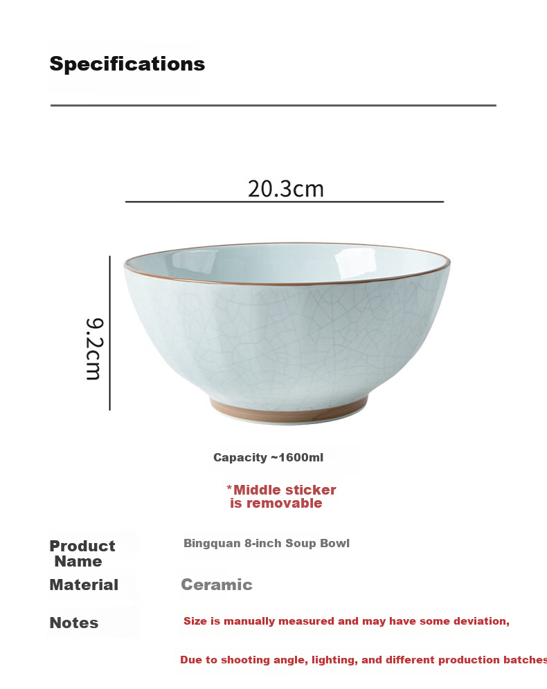 Huaqingge Chinese-Style Ice-Crackle Pattern Soup Bowl, Aesthetically Pleasing 8-Inch Large Bowl for Sauerkraut Fish And Boiled Fish, Microwave-Safe with Underglaze Color 11