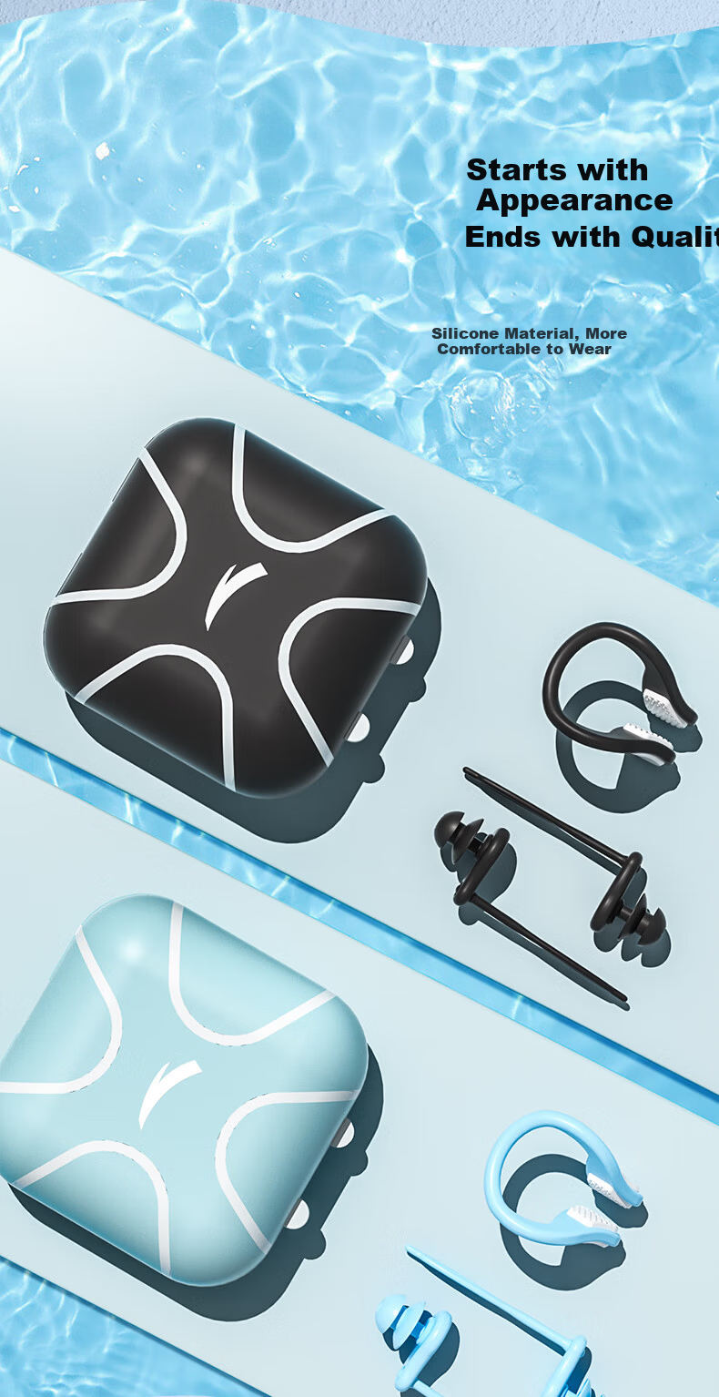 ANTA Nose Clip and Earplug Set Professional Waterproof Silicone Earplugs Nose Clip Anti-Choking Portable Swimming Gear Blue 8