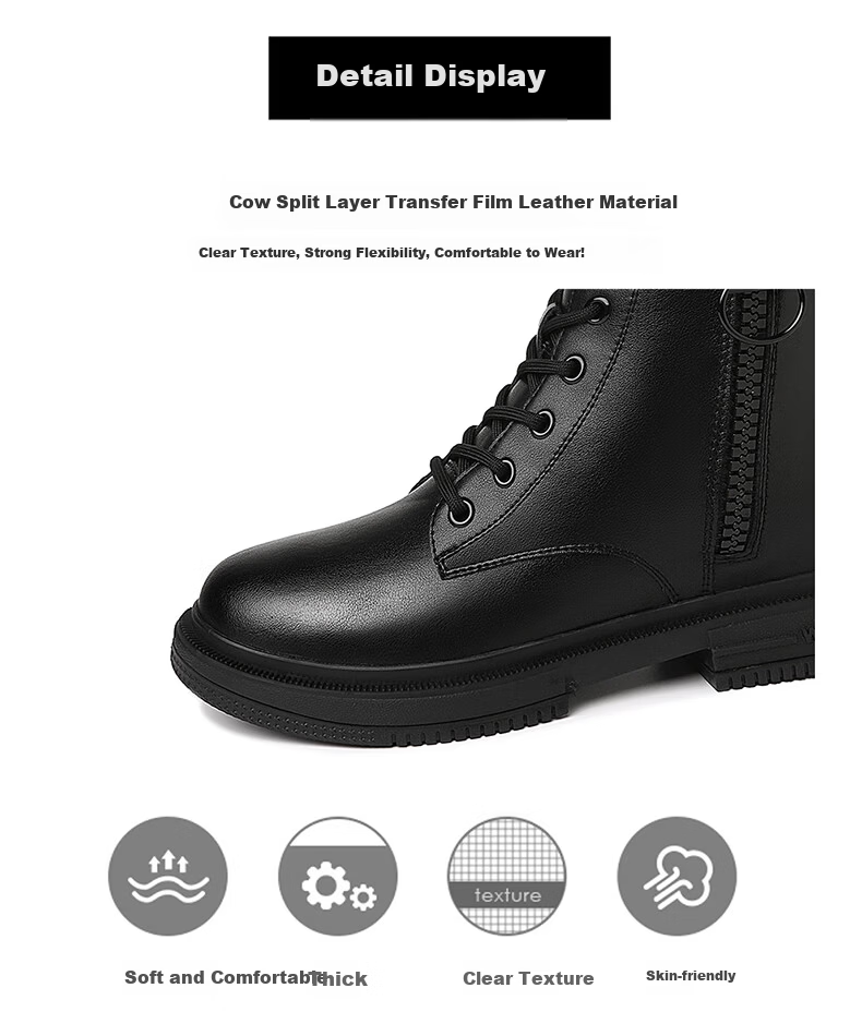 FUGUINIAO Women's Fleece-Lined Warm Martin Boots Autumn Winter Round Toe Chunky Heel Black Ankle Boots Single Lining Size 40 6