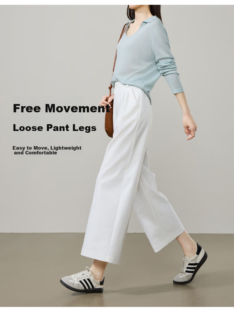 ESE-Y Wrinkle-Resistant Titanium Cotton Nine-Point Straight Wide-Leg Pants for Women 2026 Spring New Draped Casual Pants Navy Blue 27 9