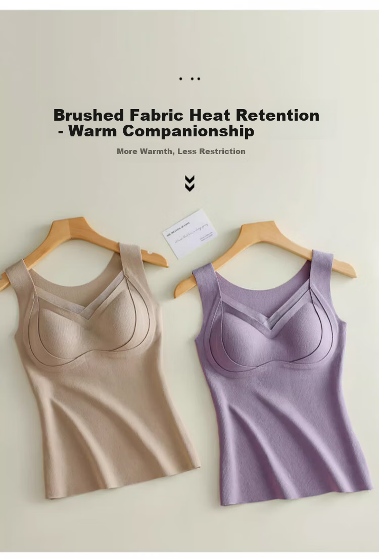 GRACEWELL Women's Cashmere Silk Thermal Vest with Padded Bra, Autumn Winter Fleece Thickened Seamless Camisole Underwear 13
