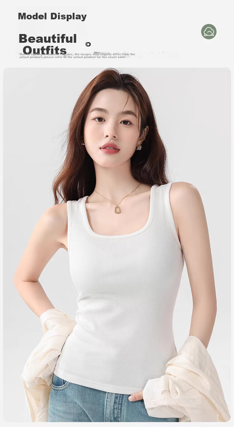 GUJIN 92% Cotton Wide Shoulder Women's Tank Top Camisole No Chest Pad Base Layer Shirt Outerwear Blazer Inner Wear M 12