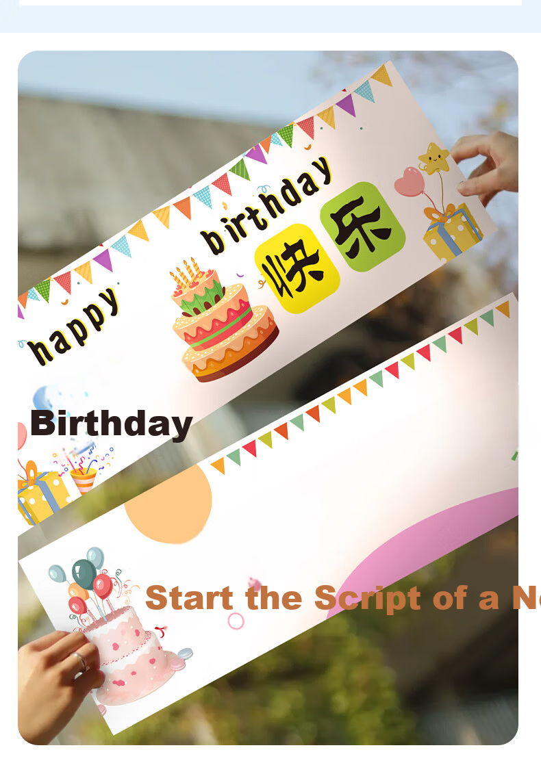 Xinyue Happy Birthday Handheld Banner for Men, Women, and Children Outdoor Decoration Poster Spring Outing Photo Prop 6