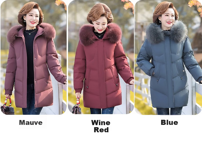 QIUFULUO Women's Winter Warm Down Cotton Jacket for Middle-aged and Elderly Women 50-60 Years Old, Premium Elegant Red Coat 9