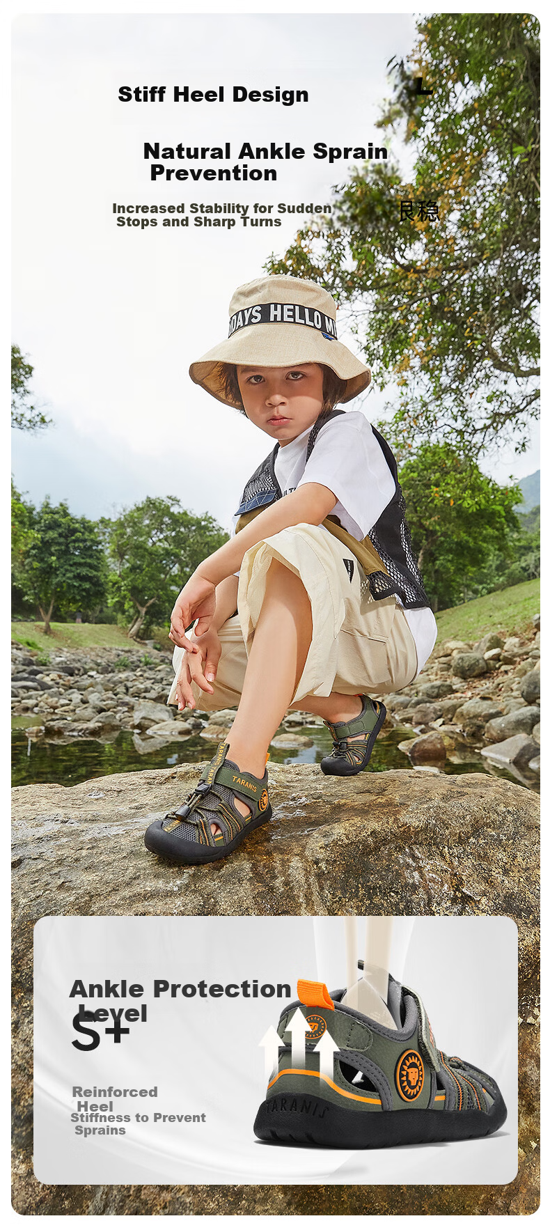 TARANIS Kids Summer Sports Barefoot Sandals Boys Breathable Water Shoes Outdoor Camping Shoes Dark Green Size 29 9