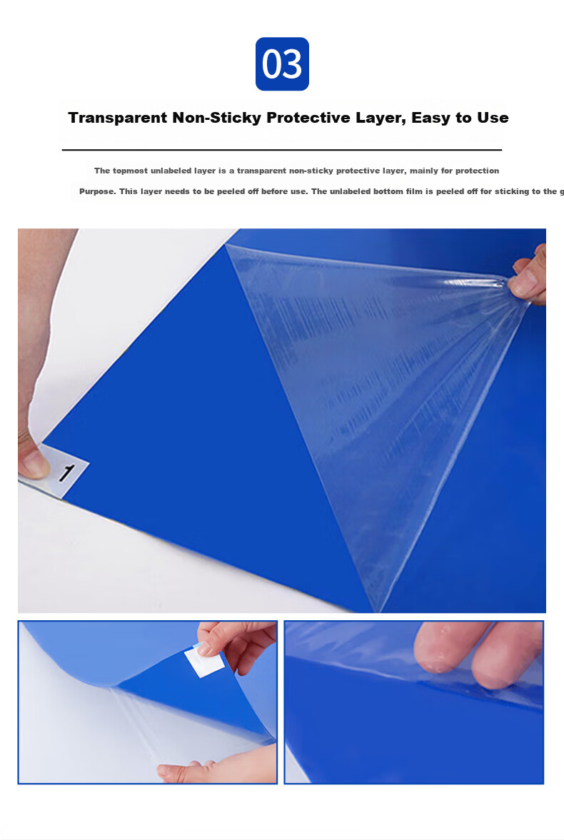 Kyusen Dust Removal Mat Cleanroom Adhesive Floor Mat Peelable Shoe Dust Mat Entrance Floor Mat Disposable Dust Removal Mat for Machine Room Workshop Blue 60CM*90CM 30 Sheets 6