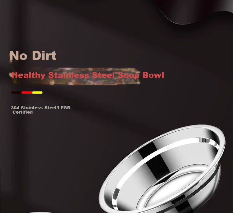 Dipuer 304 Stainless Steel Soup Bowl, Food-Grade Seasoning Bowl, Stainless Steel Bowl, Side Dish Bowl, Mixing Bowl, Canteen And School Soup Bowl 6