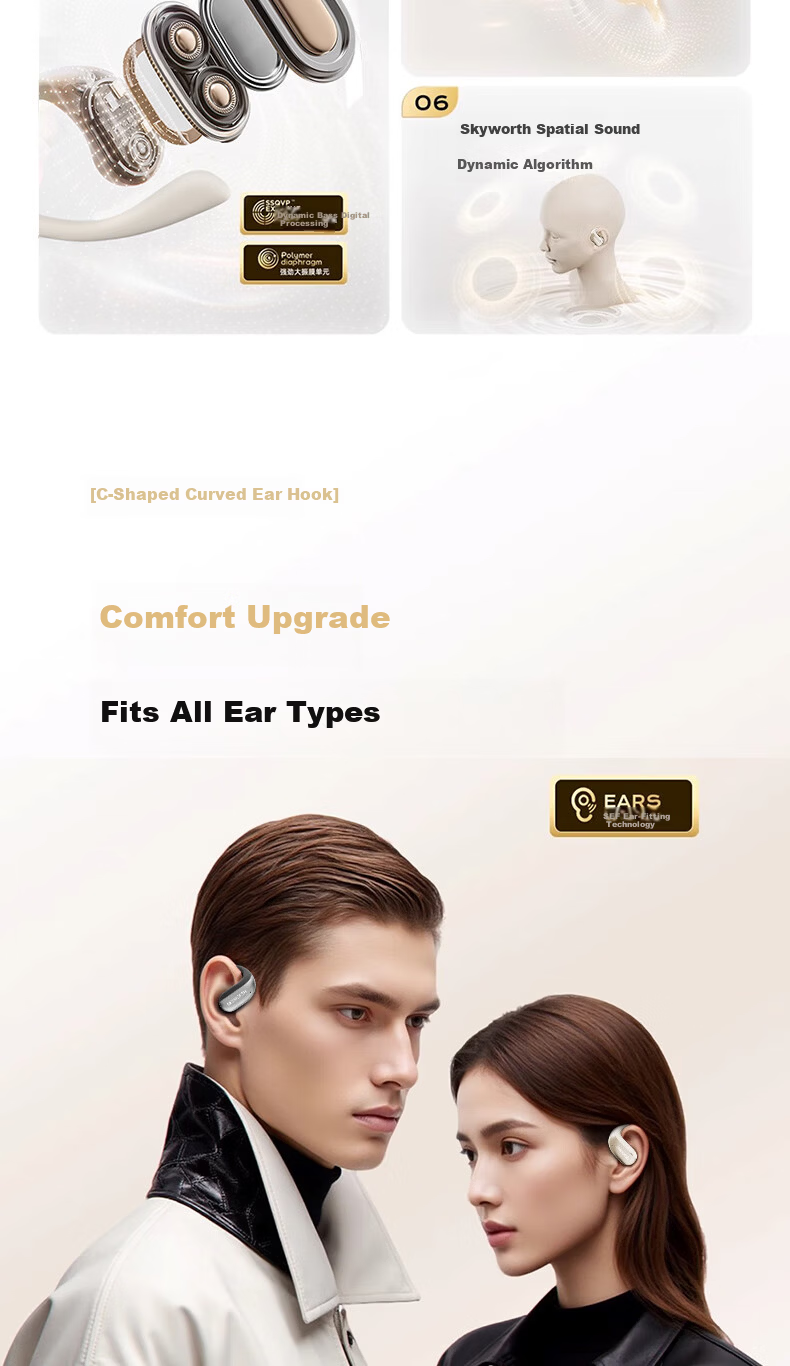 Skyworth Open Lite D1 Bluetooth Earphones Open-Ear Hanging Design Wireless AI Call Noise Cancelling Sports Earbuds Long Battery Life 3