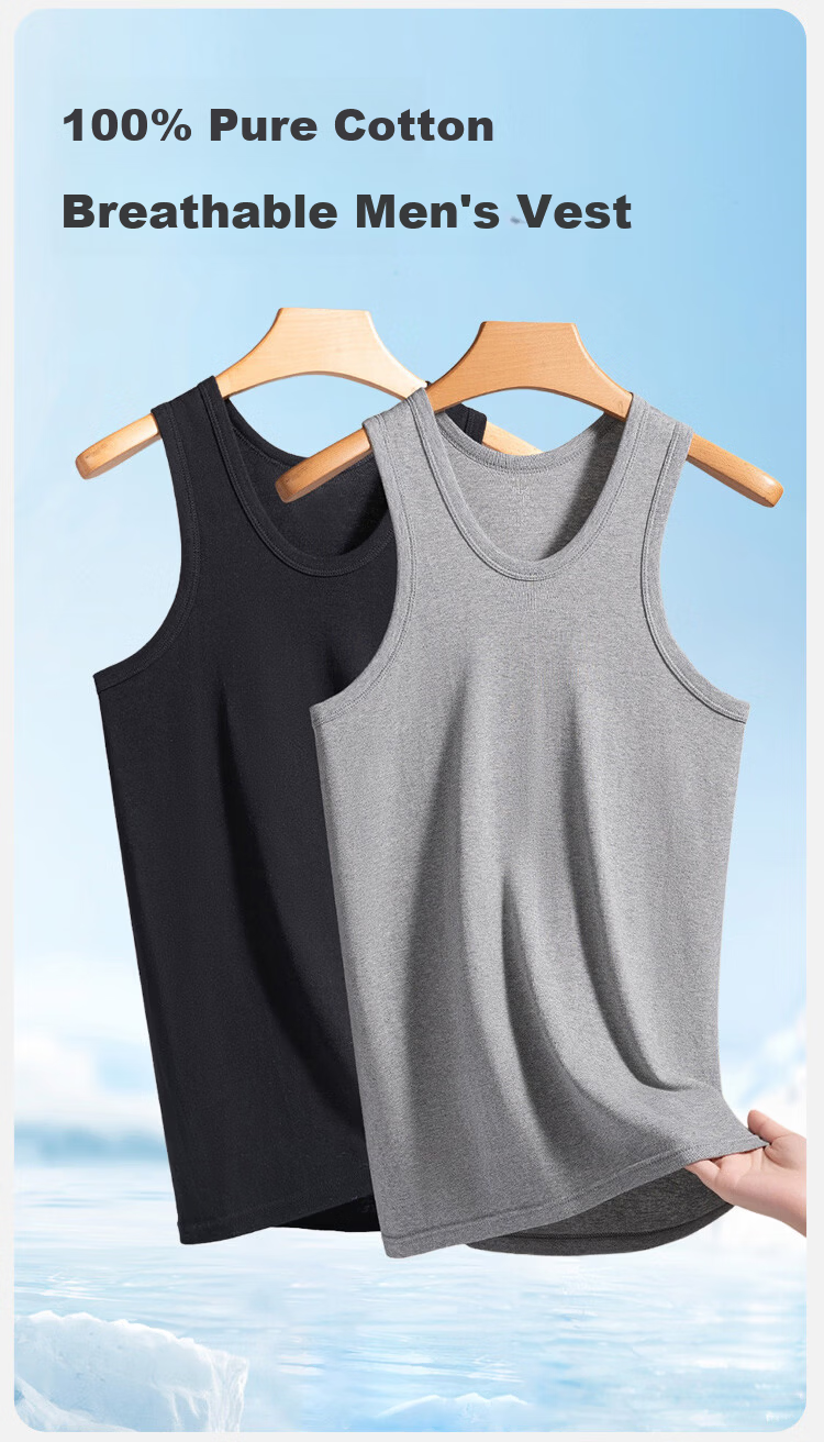 Yiershuang Vest [100% Cotton] Men's High Elasticity Summer Thin Sleeveless Casual Sports Sweat-Absorbing Breathable Base Shirt 2