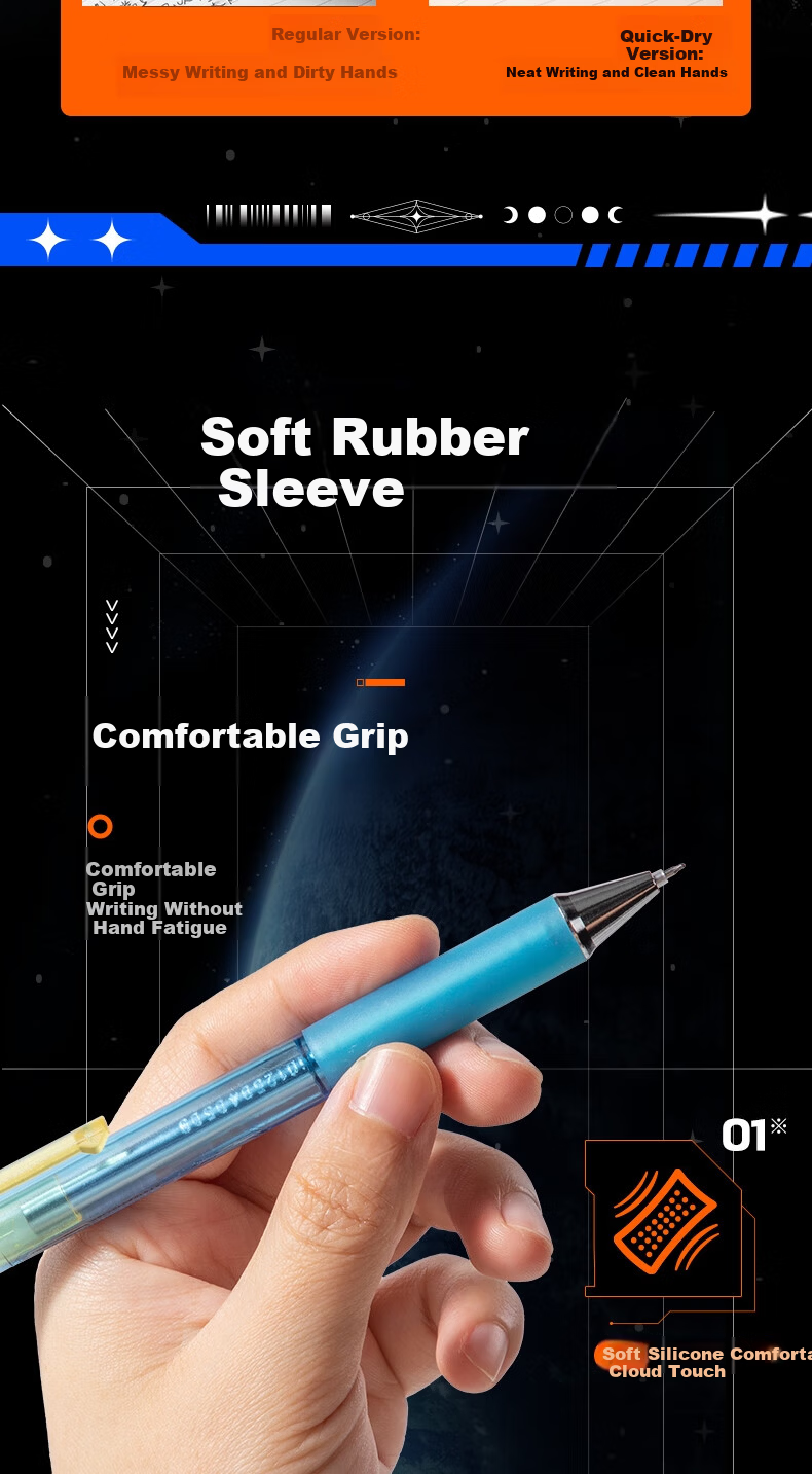 Deli Cyberpunk Click Gel Pen 0.5mm Dual Ballpoint ST Tip Quick-Dry Low Center of Gravity Design Black 3pcs/Box SA415 7