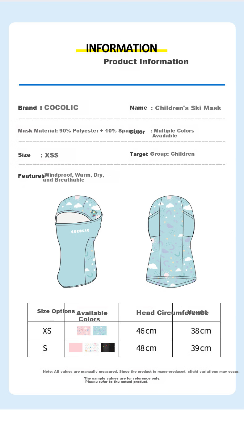 COCOLIC Kids Ski Face Guard Neck Warmer Outdoor Mask Headwear Unisex [Magnetic] Candy Bean Heart S 12