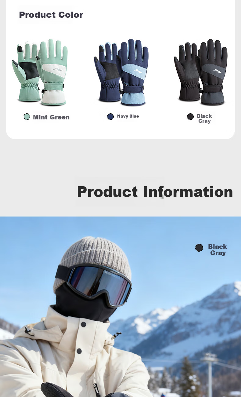 LI-NING Winter Cycling Gloves Men Women Windproof Waterproof Ski Warm Thick Fleece Mountain Climbing Gloves 13