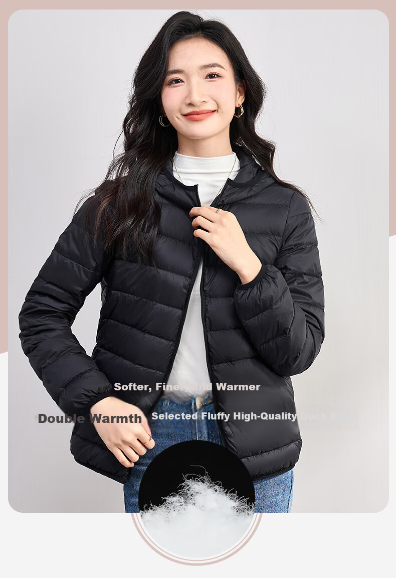 JEANSWEST 2025 Winter Hooded Lightweight Short Down Jacket White Duck Down Warm Comfortable Light Blue XL 2