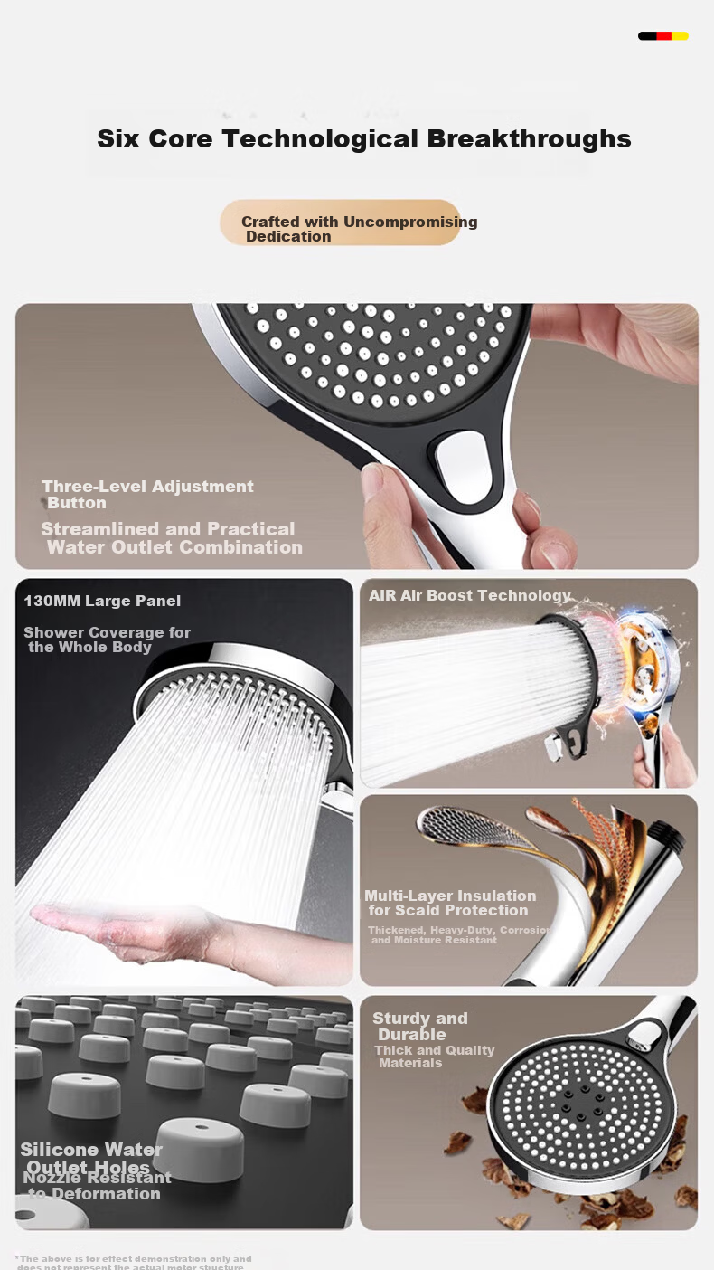 WUZORY Germany Pressurized Shower Head Handheld Bathroom Silver 127 4