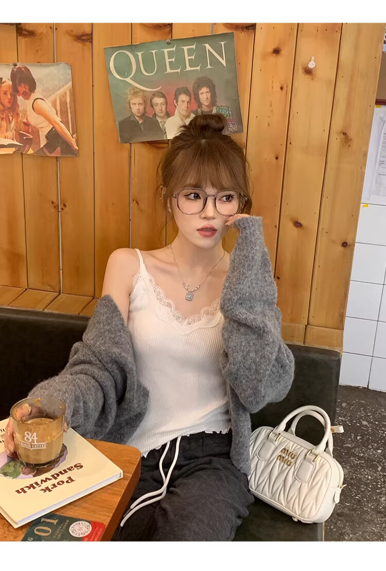 Langsha Lace Camisole Vest Women 2026 New Spring Summer French Style V-Neck Blouse Suit Inner Knit Base Shirt 21