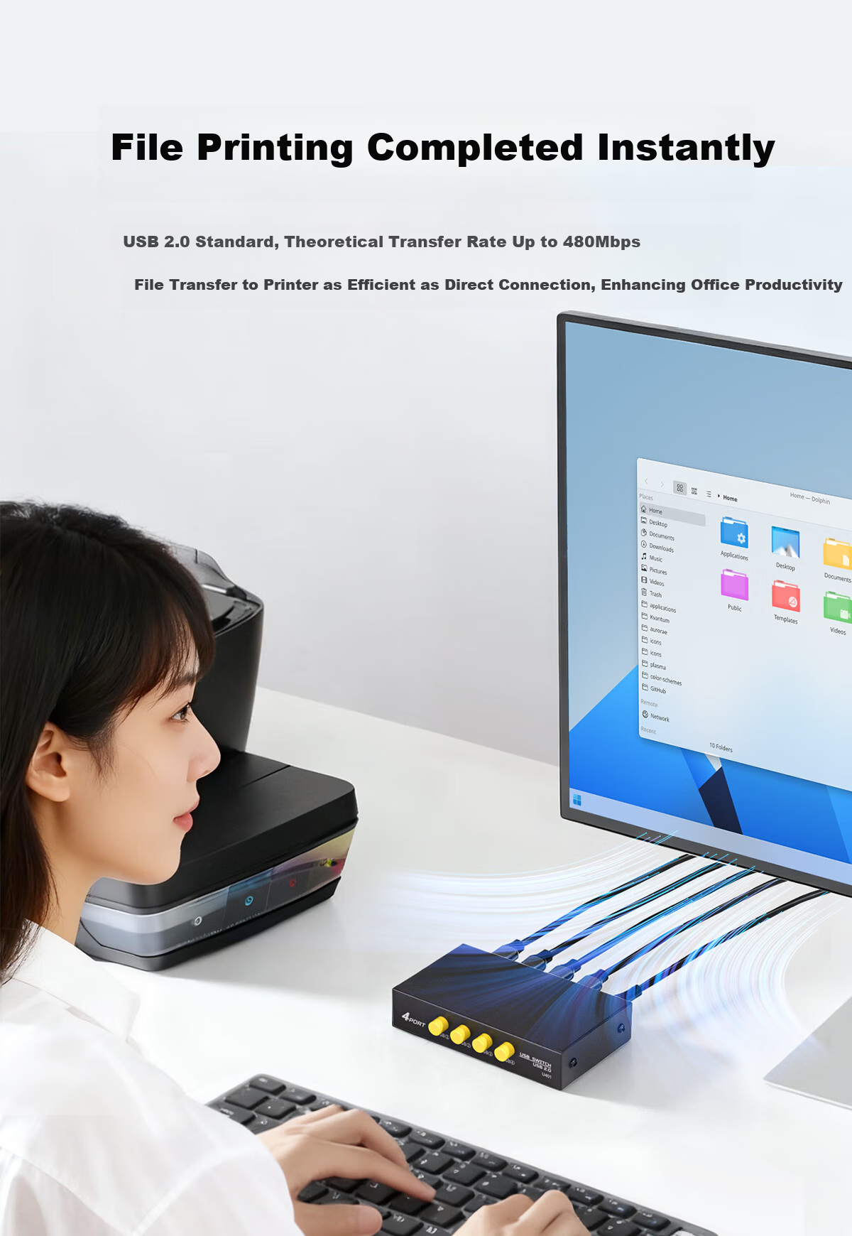 Color Printer Sharing Switch USB 2-in-1 Out Splitter Office Computer Converter Sharing Device 8