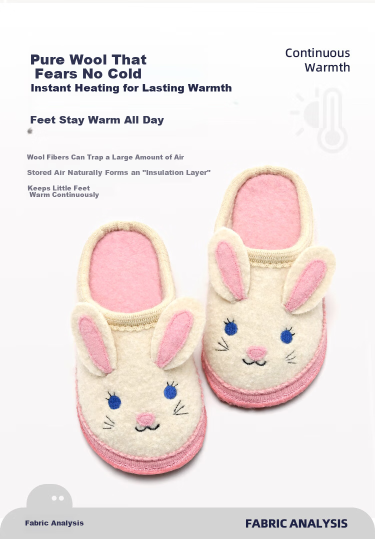 Xiaorong Indoor Quiet Children's Slippers Spring Autumn Winter Rabbit Design 2-9 Years Old Girls Floor Warm Cotton Waterproof Non-Slip 8