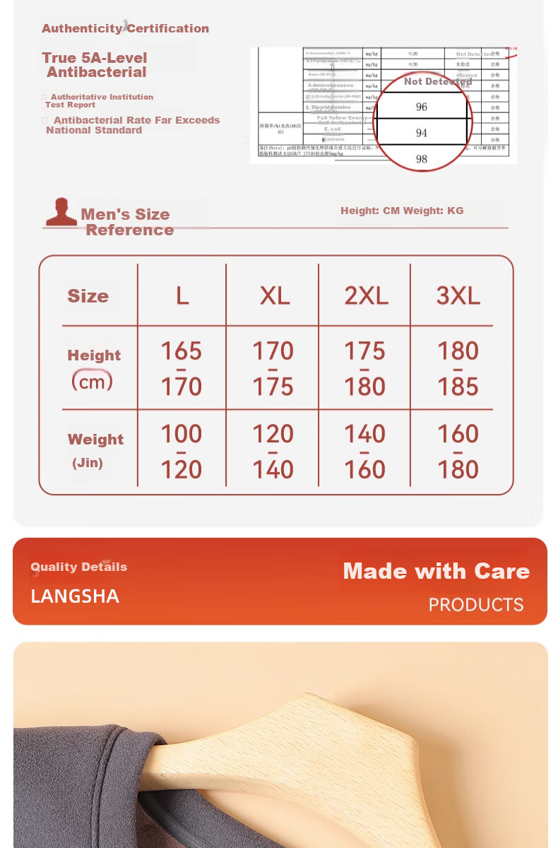 LangSha Men's Thermal Underwear Winter Fleece Thickened Cotton Base Layer Warm Crew Neck Gray 2XL 11
