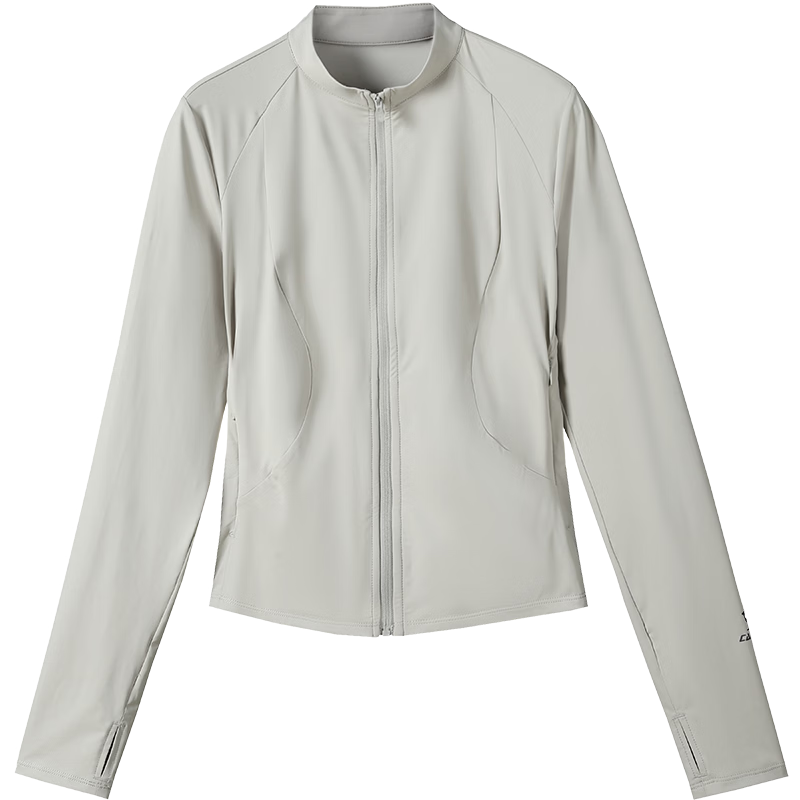 CAMEL Women's Cooling Slim Fit Sun Protection Jacket Original Yarn Stand Collar Waist Slimming Sports Coat C26BABLH061 Cold Tea Gray XXL