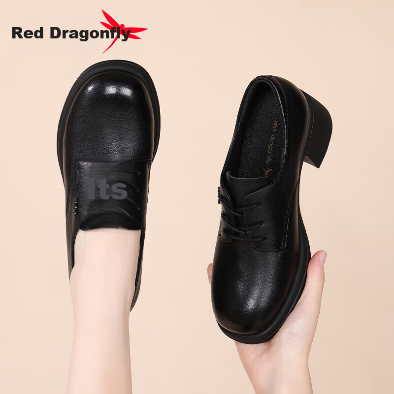 Red Dragonfly Women's Autumn Leather Breathable Work Lace-up Commuter Flats WTB352211 Black Size 38