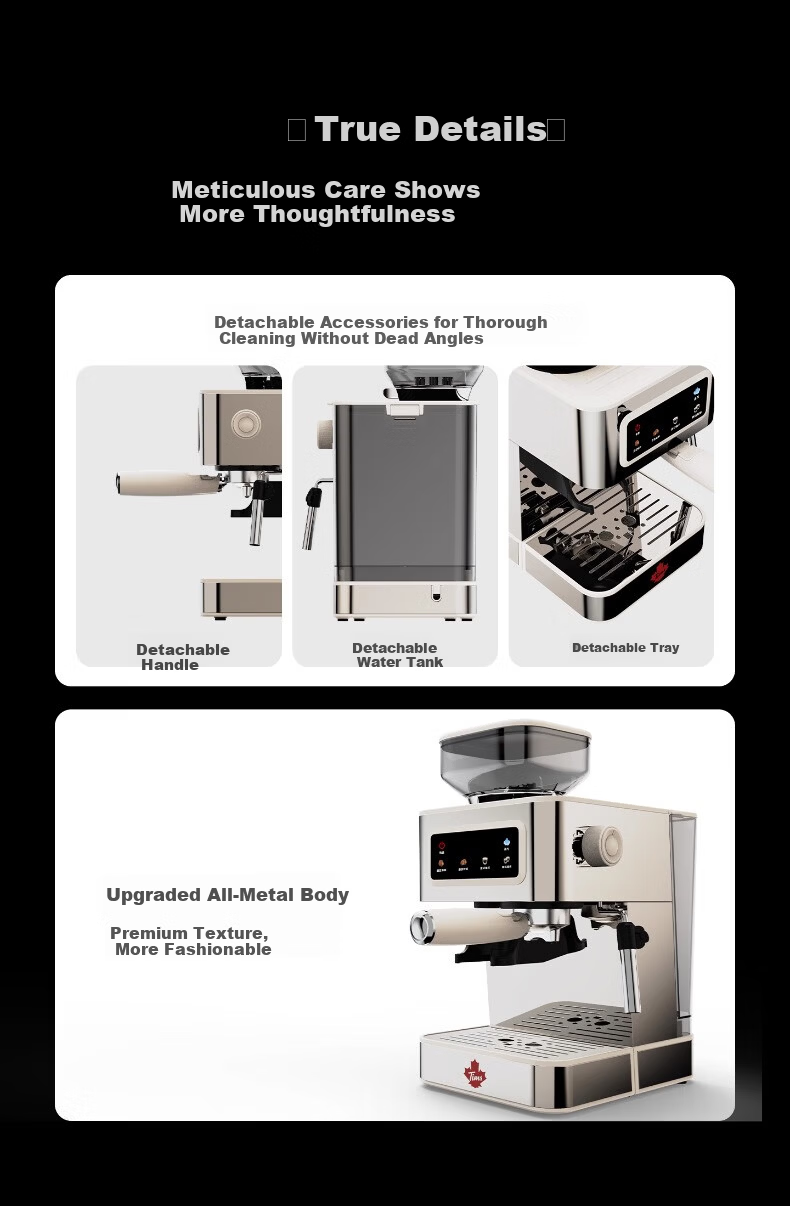 Tim Hortons Tims T5 Fully/ Semi-Automatic Italian Home Coffee Machine Grinder Integrated Cold Brew Version One-Touch Milk Frother Detachable Burr Silver 19