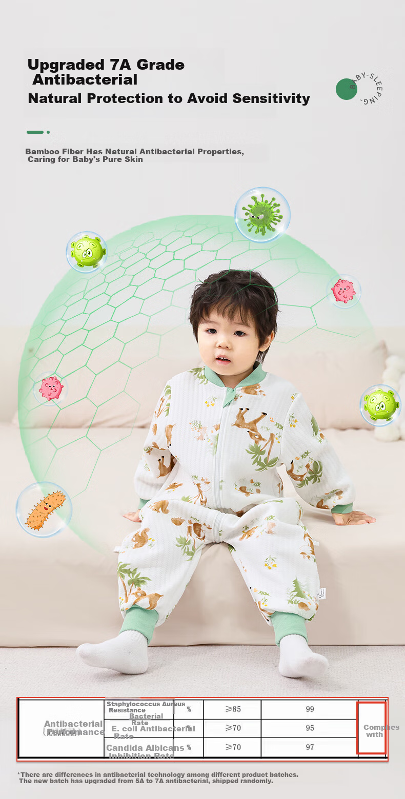 Baby Sleeping Bag Spring and Summer Children's Anti-Kick Bamboo Cotton Air Layer Leg-Separated Sleep Sack Deer Pattern Size 80 5