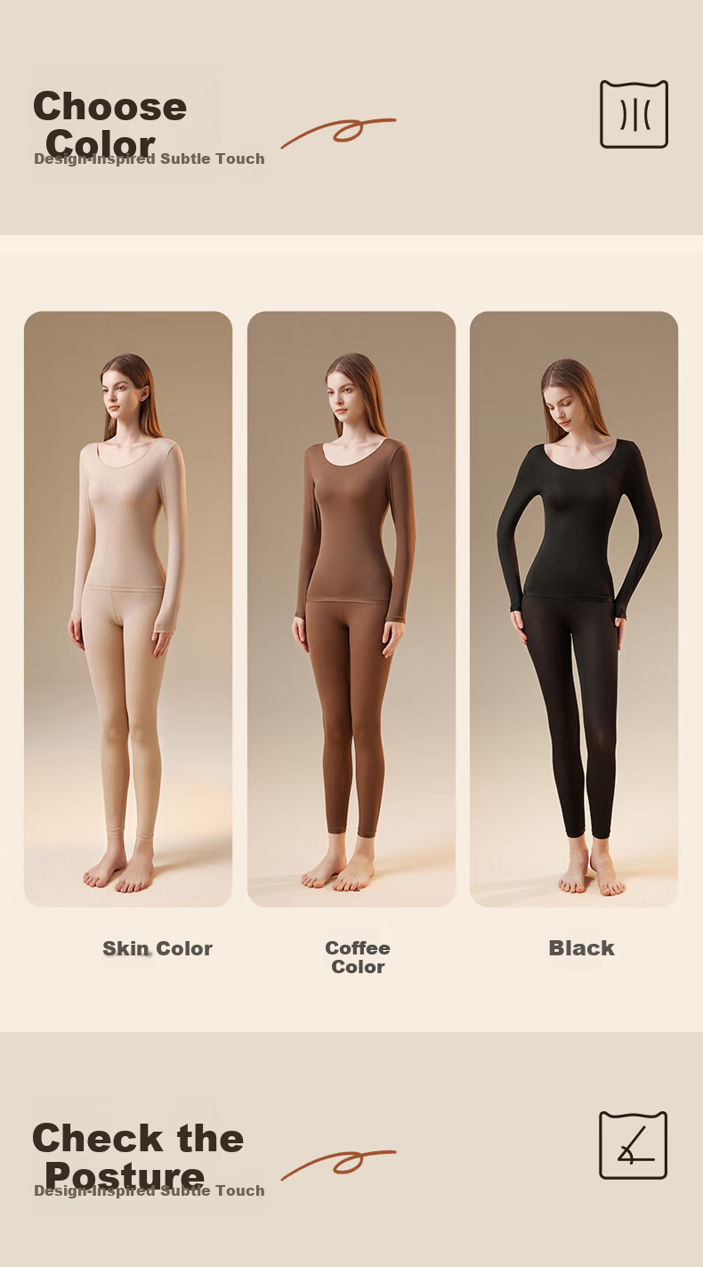 MiiOW Women's 2-Piece Ultra-Thin Seamless High-Elasticity Hyaluronic Acid Skin-Friendly Thermal Underwear Set 12