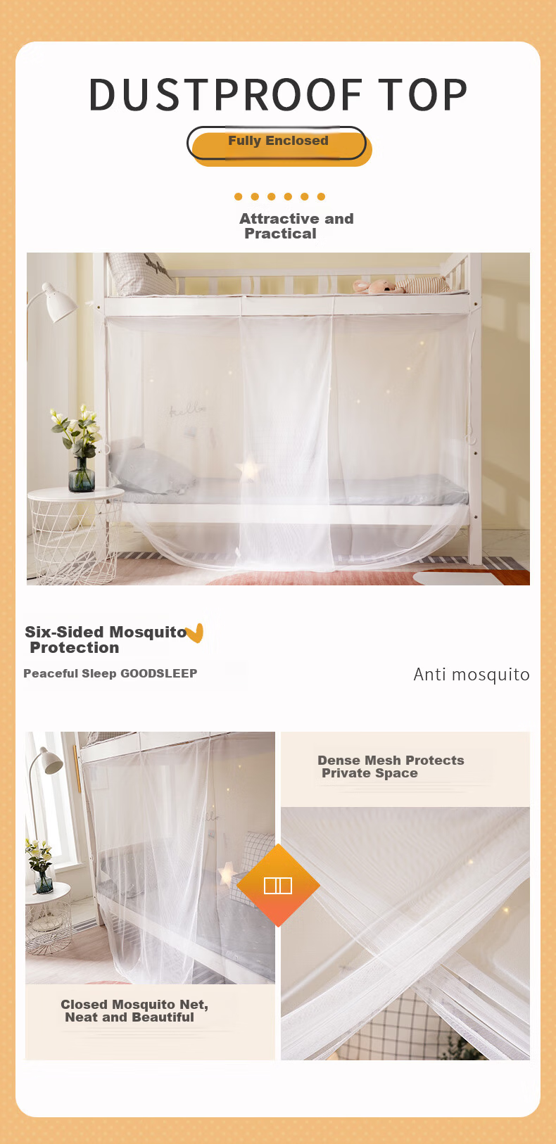 Nanjiren Student Mosquito Net Dormitory Square Top Mosquito Net Single Door 0.9m Bed Anti-Mosquito Net [Suitable for Bunk Beds] 3