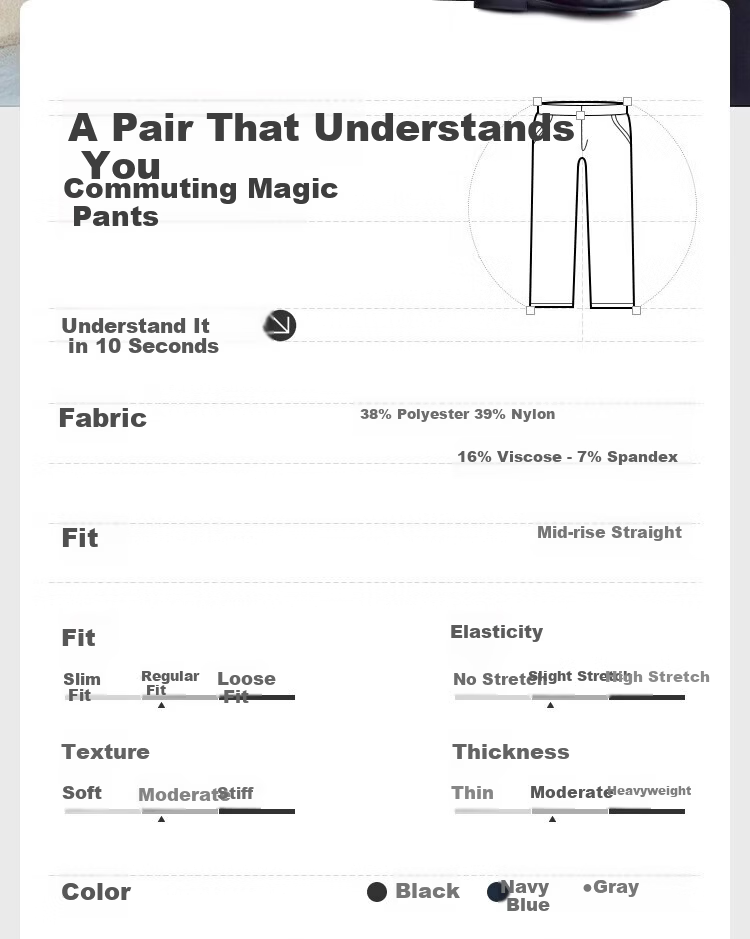 JD Jingzao Men's Spring Summer Casual Trousers Business Suit Pants Straight Loose High-end Black 36 2