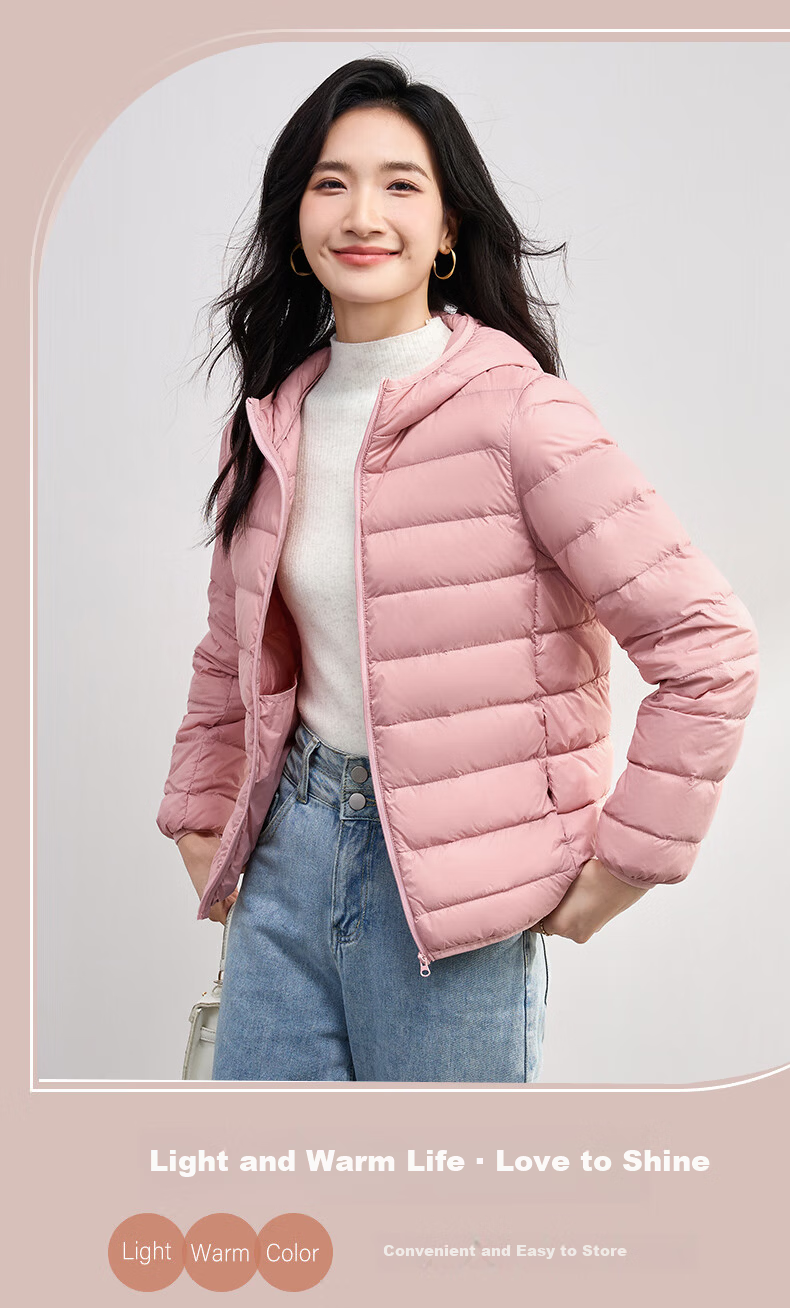 JEANSWEST 2025 Winter Hooded Lightweight Short Down Jacket White Duck Down Warm Comfortable Light Blue XL 1