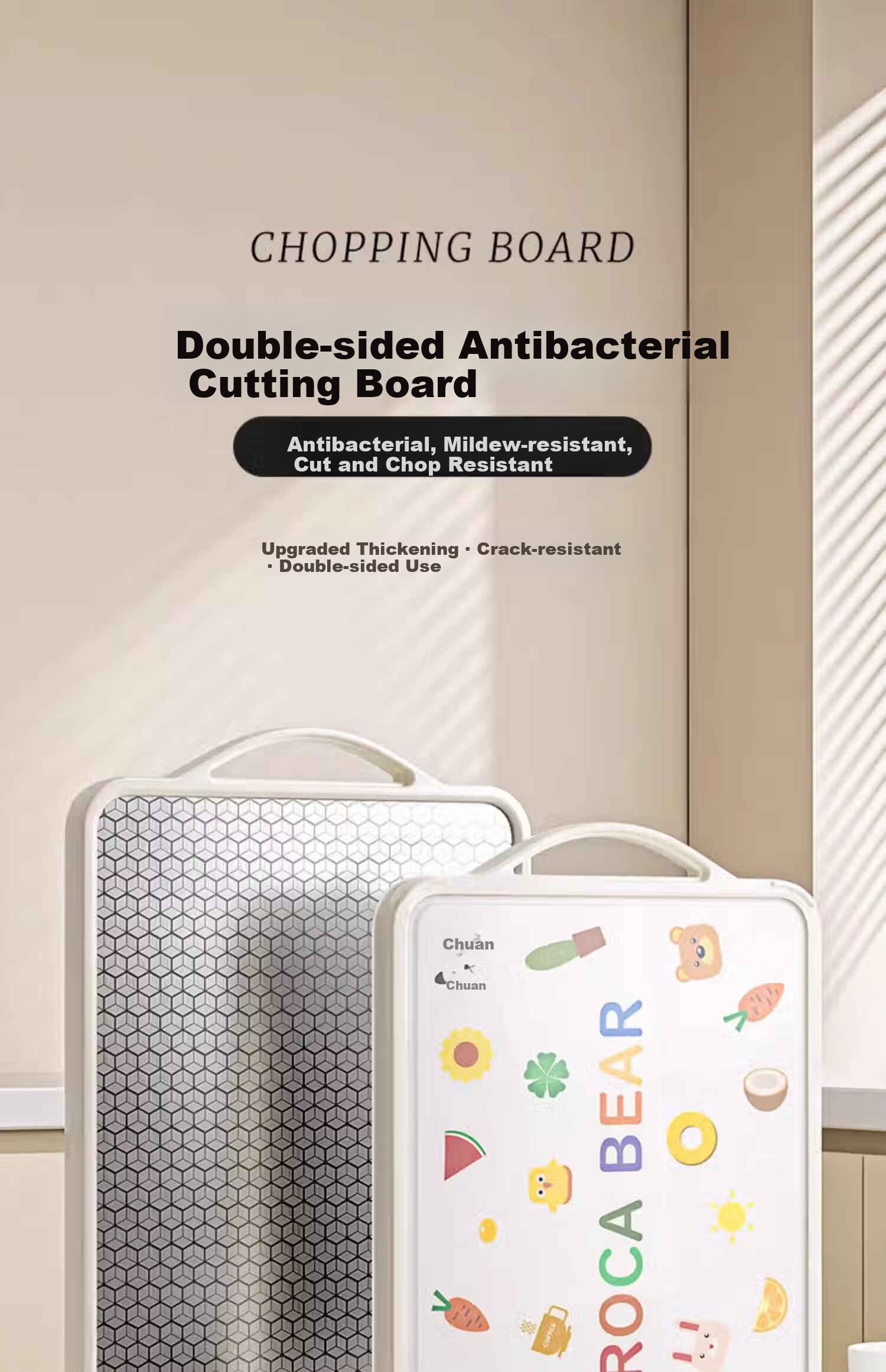 Deming Stainless Steel Antibacterial Mold-Resistant Double-Sided Kitchen Cutting Board for Home Use Fruit and Vegetable Chopping Board 2