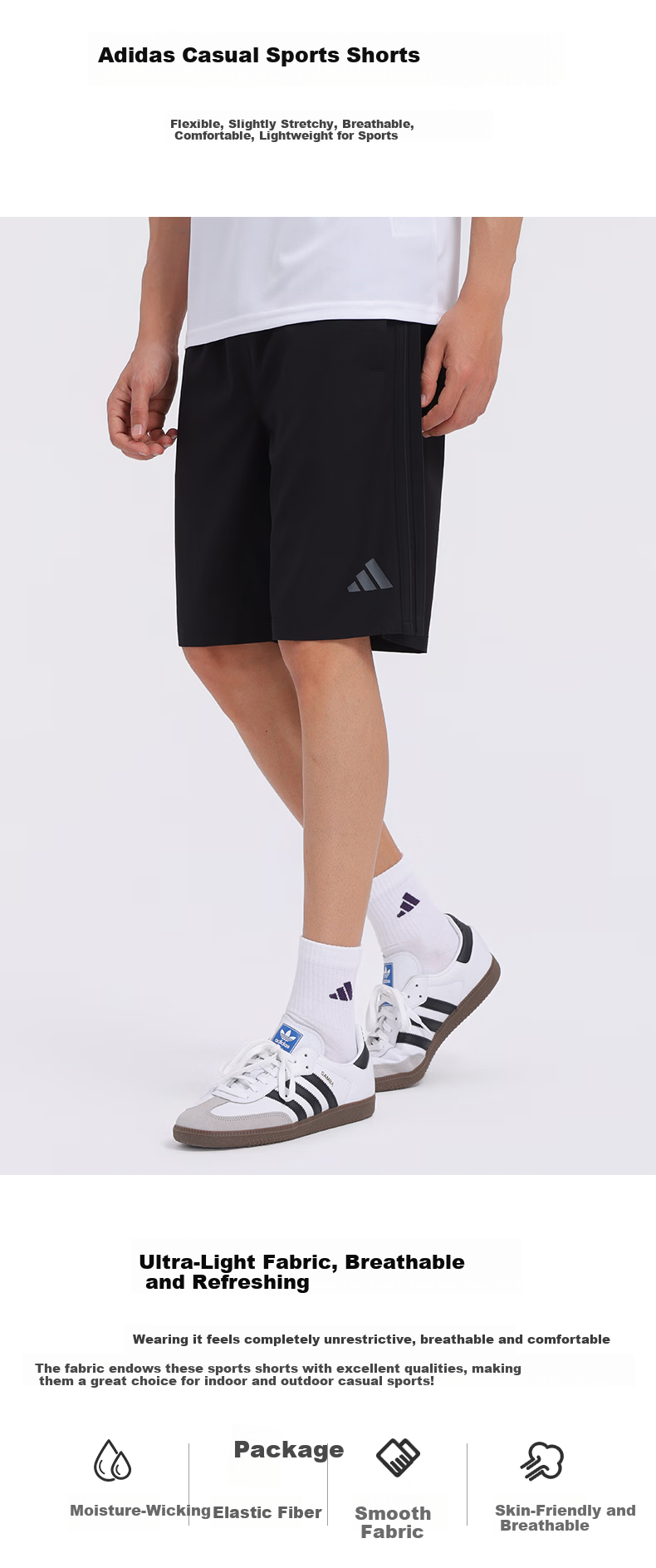 Adidas Men's Summer Outdoor Casual Slim Fit Elastic Waist Woven Sports Shorts Blue/White S 2