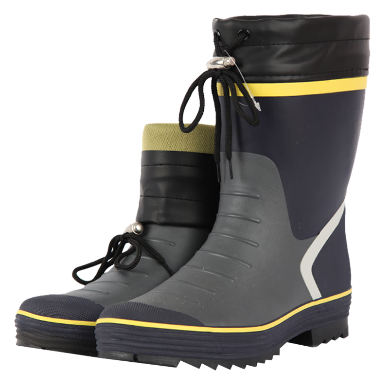 Jolly Walk Water Shoes Rain Boots, Men's Mid-Calf Waterproof Fishing Boots, Rubber Overshoes, Tube Boots JW219 Blue And Yellow Size 44