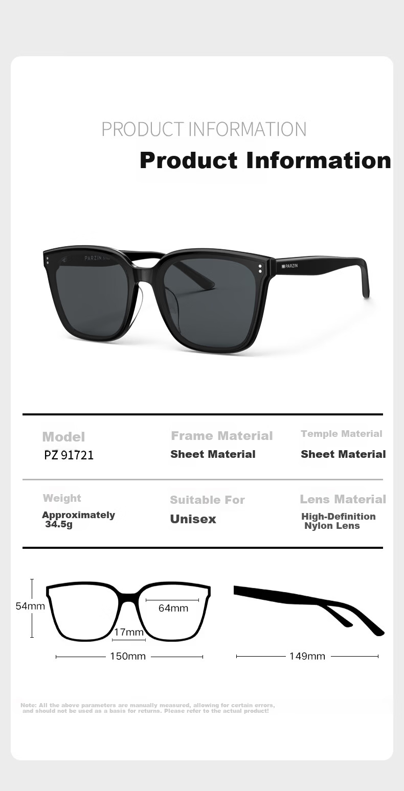 PARZIN Polarized Sunglasses Women Zhou Ye Same Style Starry Frame Black Square UV Protection Driving Sunglasses Men PZ91721 9