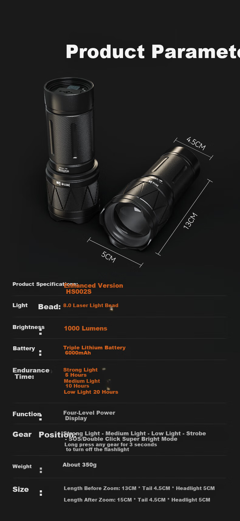 LEM Flashlight High Brightness Zoomable Long-Range Portable Survival Military Emergency Light 14