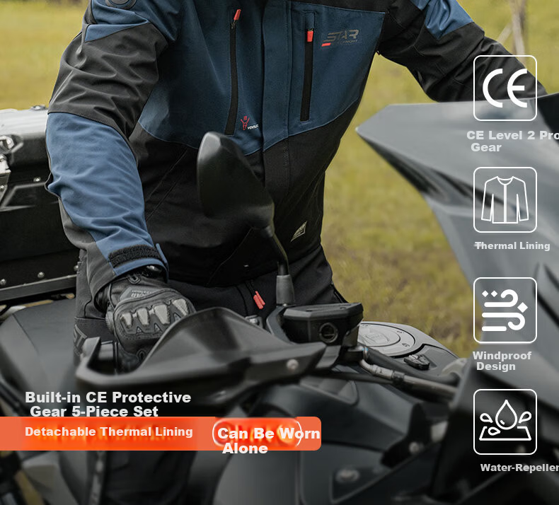 STAR FIELD KNIGHT Motorcycle Riding Jacket for Men, All-Season Use, Warm Fleece-Lined, Anti-Freeze, Water-Resistant, Motorbike Riding Windproof Coat, Size L 2
