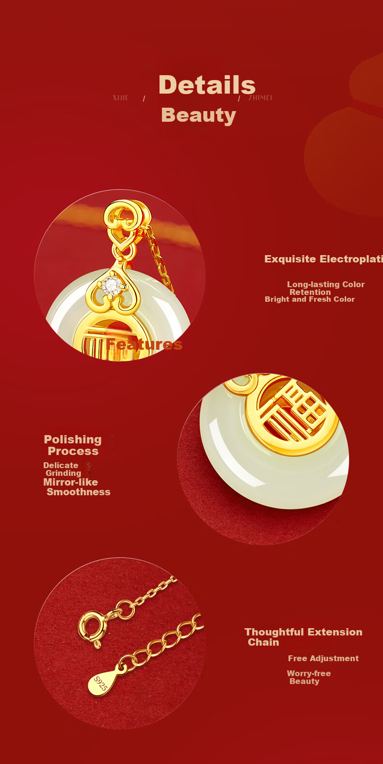 GLTEN Peace Buckle Silver Necklace Women's Hetian Jade Pendant Birthday Gift Lightweight Luxury Niche for Girlfriend Wife Mom 7