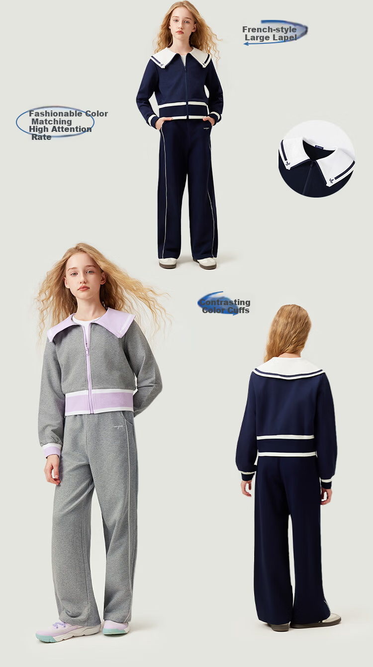 Navigare Girls' Jacket Spring Children's Cardigan Student Sweatshirt Versatile Deep Blue 150 3