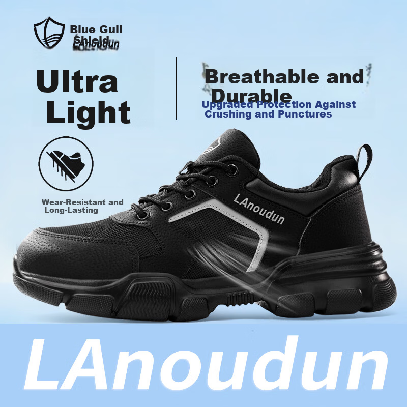 BlueOwl Shield Men's Summer Breathable Lightweight Soft Sole Steel Toe Anti-Smash Anti-Puncture Worksite Safety Shoes DL232FBK Size 38