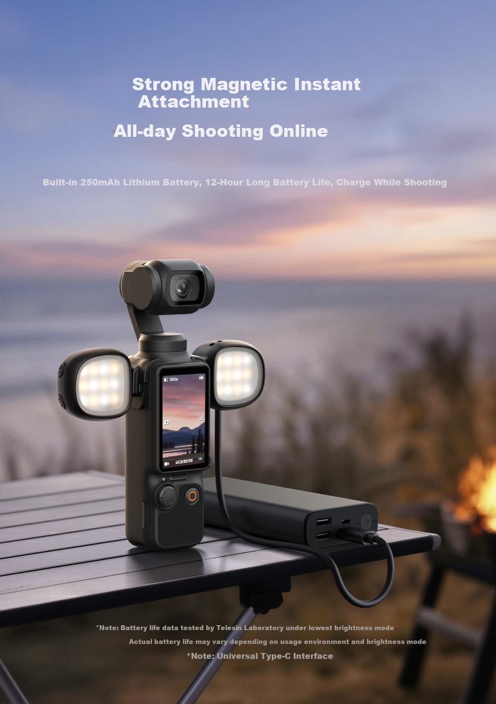 TELESIN Compatible Mini Fill Light for DJI Pocket 4P/4/3, Magnetic Portable Quick-Release Fill Light for Vlog Shooting, Action Camera Accessory Mini Fill Light 5