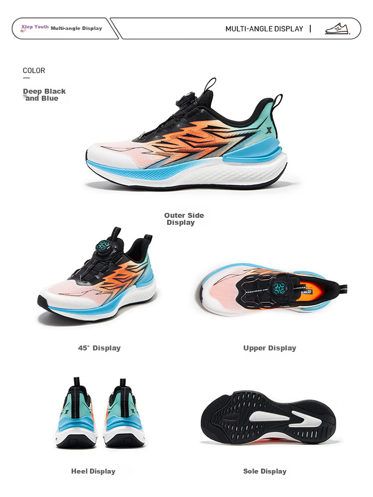 XTEP Youth Rapid Boys' Technology Lightweight High Rebound Sports Running Shoes Classic White/Warm Orange/Acid Green Size 38 35