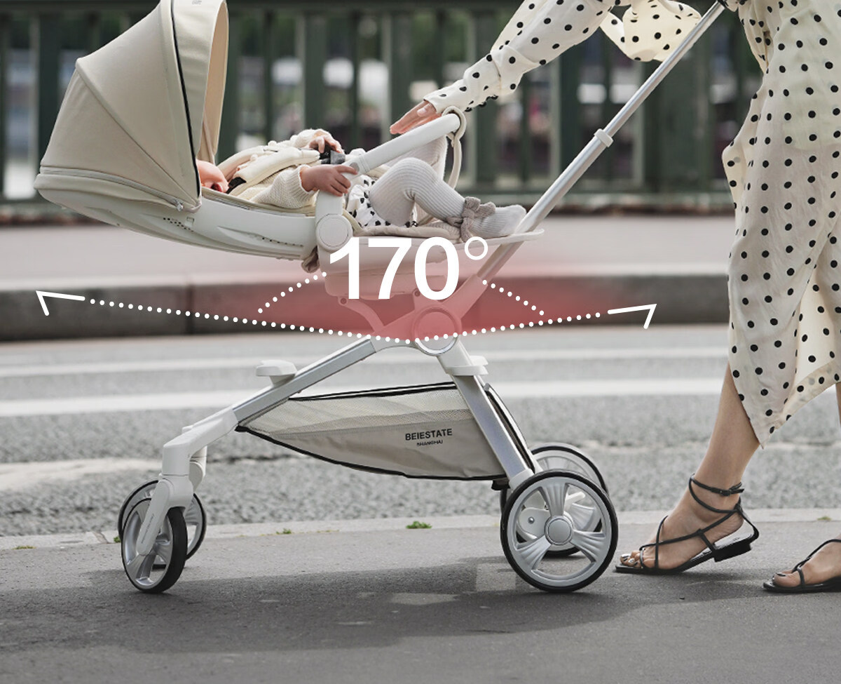 BEIESTATE Baby Stroller High Landscape Convertible Sit and Recline Children's Pushchair Khaki 17