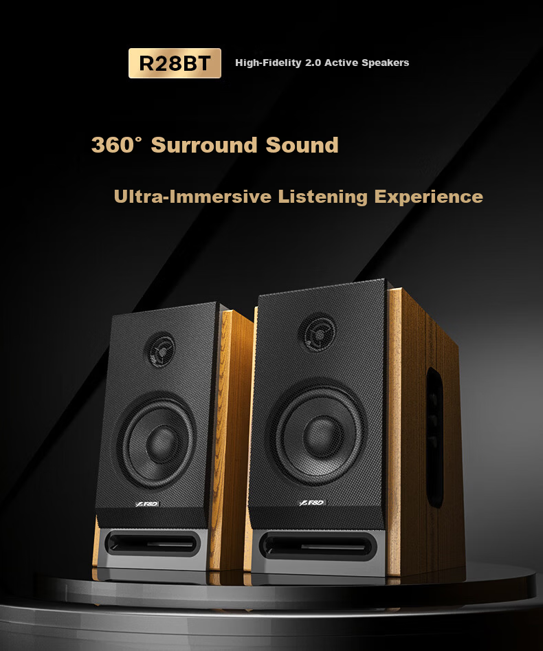 F&D R40BT Desktop Bluetooth Speaker, 2.0 Channel Pure Wooden High-Quality Sound, High-Frequency And Low-Frequency Stereo Bookshelf Speakers, Home Active Speakers Compatible with Laptops And TVs 2